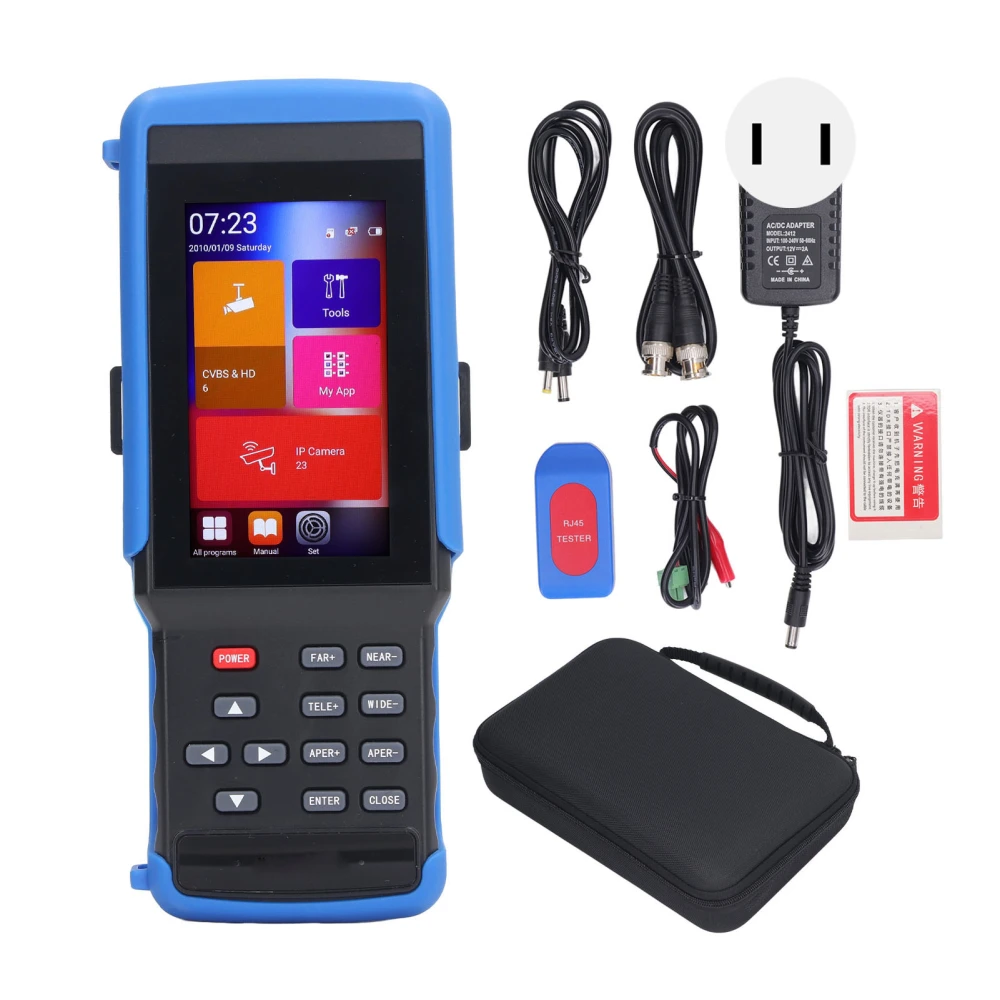 4.5in CCTV Tester Coax Analog 5 in 1 Closed Circuit HD Video Monitor Tester for Up to 8MP Camera 100‑240V US Plug