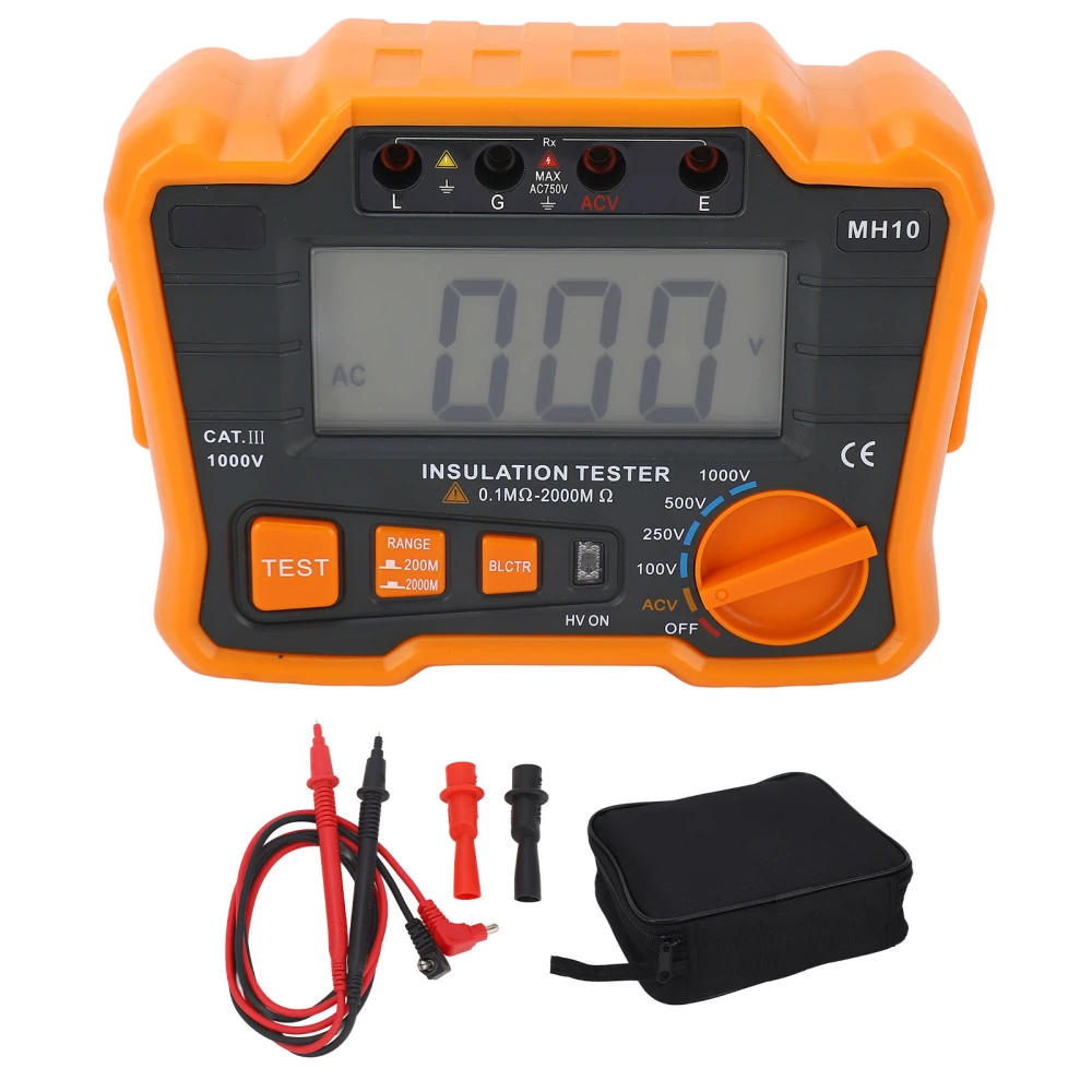 Megohmmeter Digital Insulation Tester Resistance Meter LCD 1999 Counts for Measurement