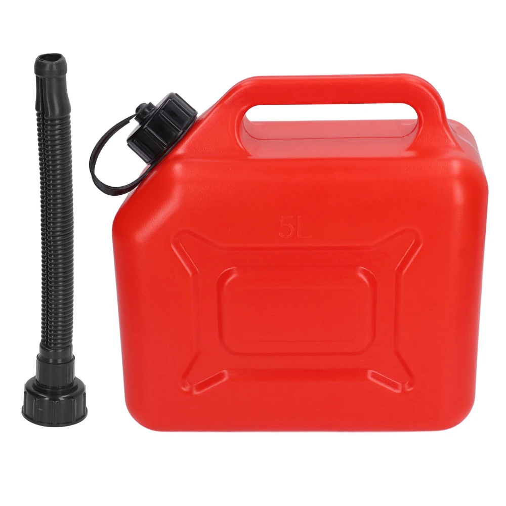 Gas Can 5L 1.3 Gallon ABS Leakage Free Red Portable Gasoline Container with 27cm Outlet Pipe and Scale