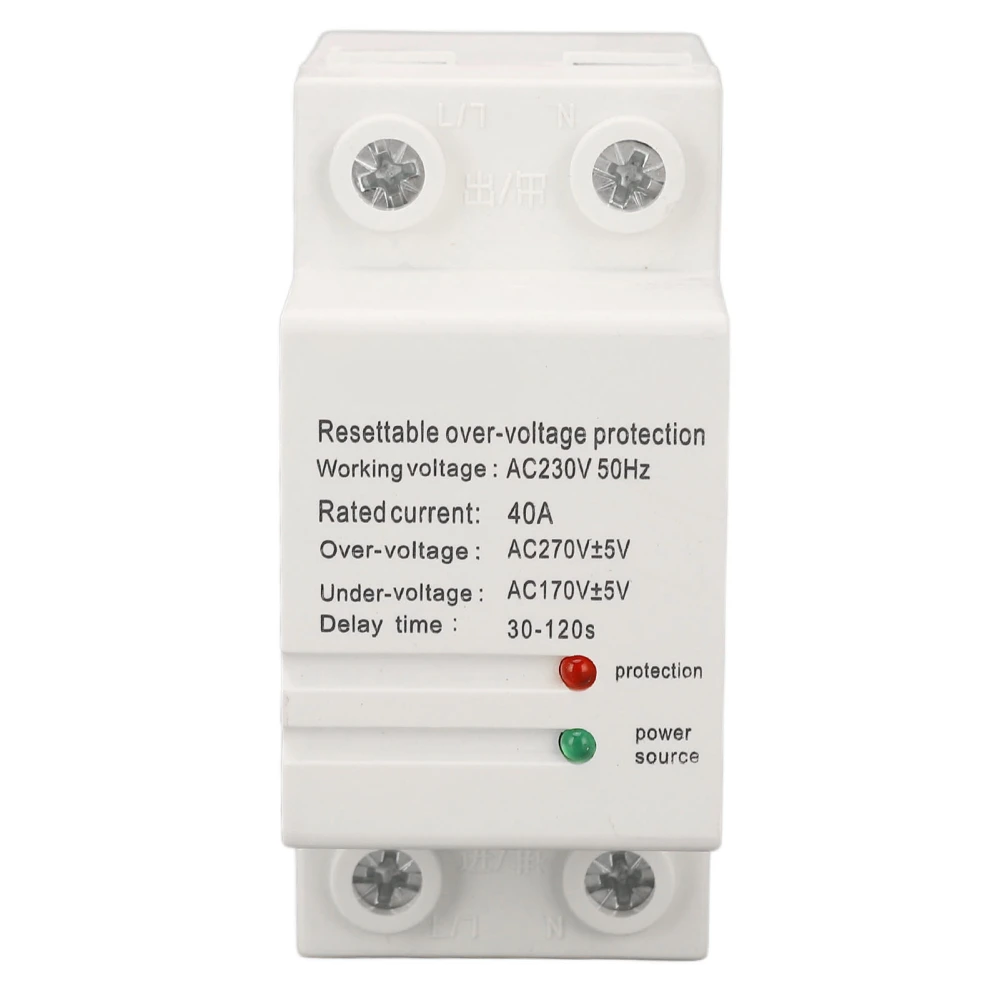 Voltage Protective Device Single Phase Self Resetting Auto Over Under Voltage Protector with Light Indicator 40A AC230V Down Input and Up Output