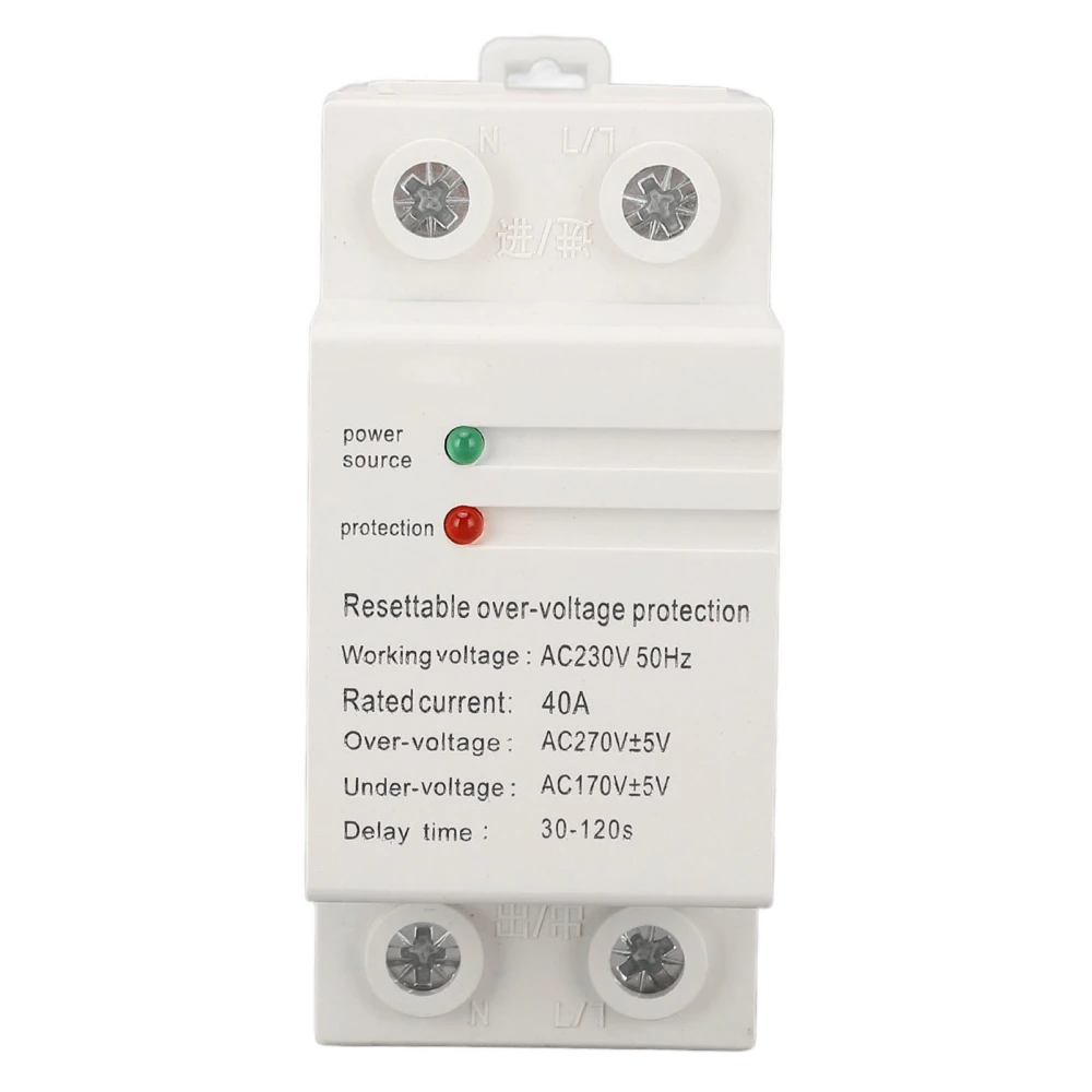 Voltage Protective Device Single Phase Self Resetting Auto Over Under Voltage Protector with Light Indicator 40A AC230V Up Input and Down Output