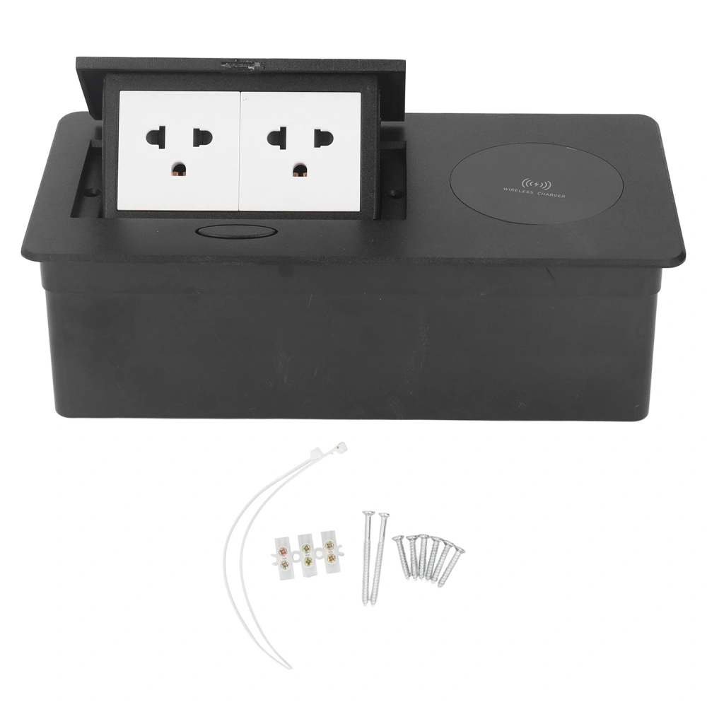 Desktop Socket Concealed Power Strip Table Connection Box 3 Hole Outlets Wireless Charging 15A AC 127V