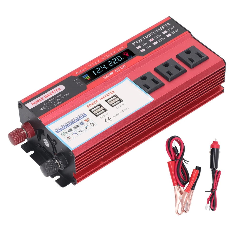 Power Inverter 1500W 3 AC Sockets 4 USB Ports Modified Sine Wave Car Power Converter AC110V