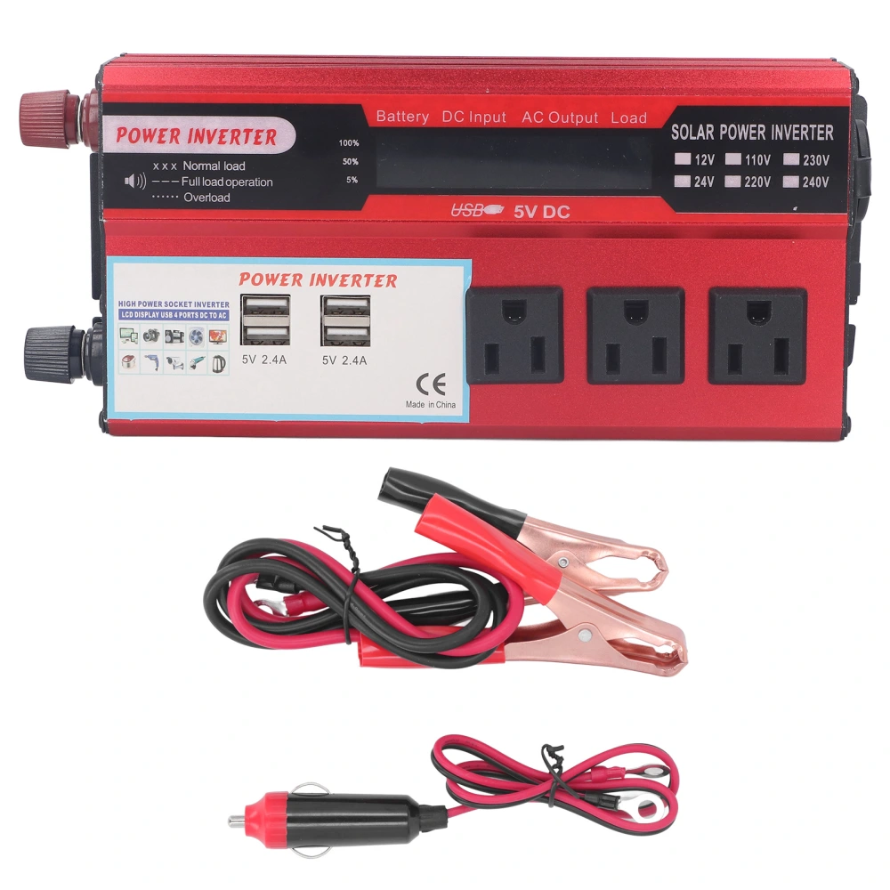 500W Car Inverter with 3 AC110V Sockets 4 USB Ports LCD Display Modified Sine Wave Inverter Converter