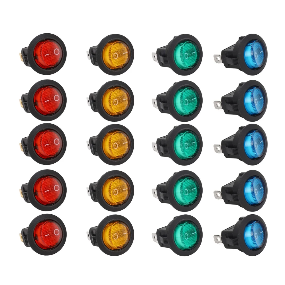 20PCS LED Light Round Rocker Switch 3 Pin 2 Gear 20mm Car LED Light On Off Power Toggle Switch 12V