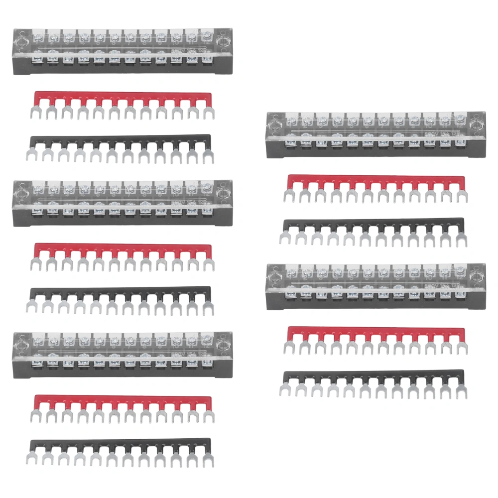 5 Pack 12 Position Power Terminal Block Connector with Jumper Block Terminal Strip Set 15A 600V