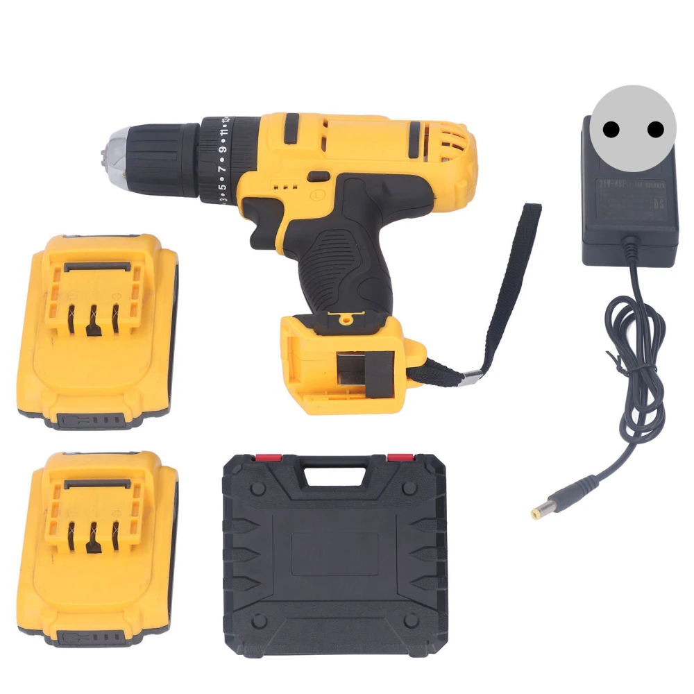 Small Cordless Drill Lithium Brushless with 2 Batteries Charger 3/8in Chuck 2 Variable Speed for Wood Metal AC100‑240V EU Plug