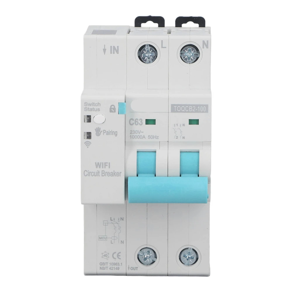 Wifi Circuit Breaker 2P 63A Remote Control Smart Wireless Breaker Switch with Metering 145‑295V