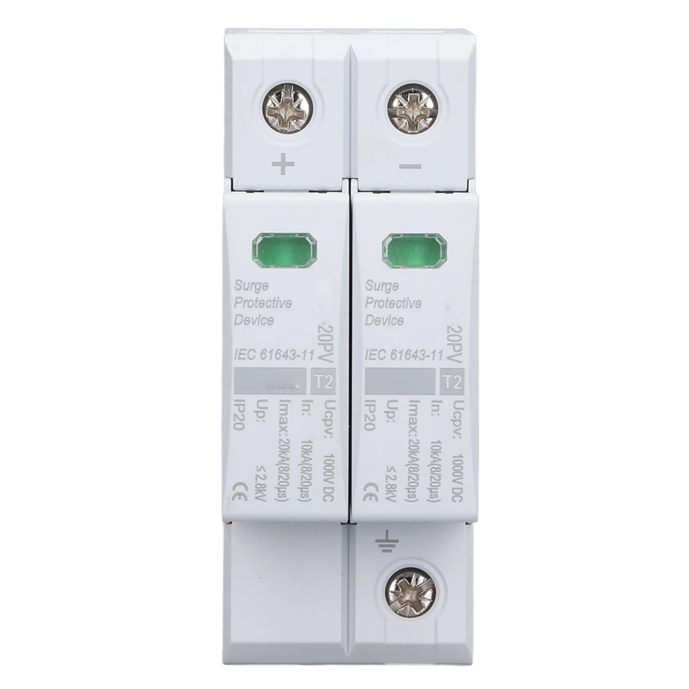 DC Solar PV Surge Protector 2P 10 To 20KA 35mm DIN Rail Installation Photovoltaic Surge Protective Device 1000VDC