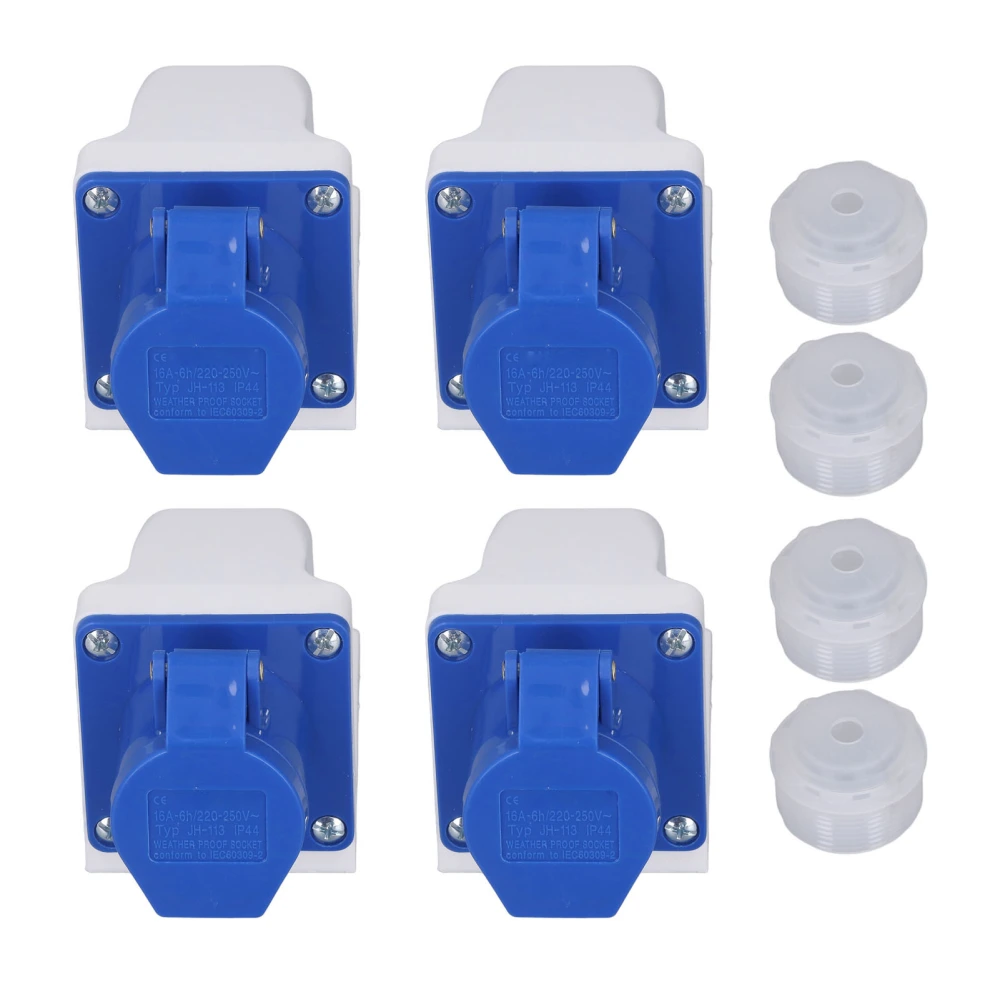 4 Sets Industrial Socket 3 Pin Power Connector Surface Mounting Outlet IP44 Waterproof 220‑ 16A