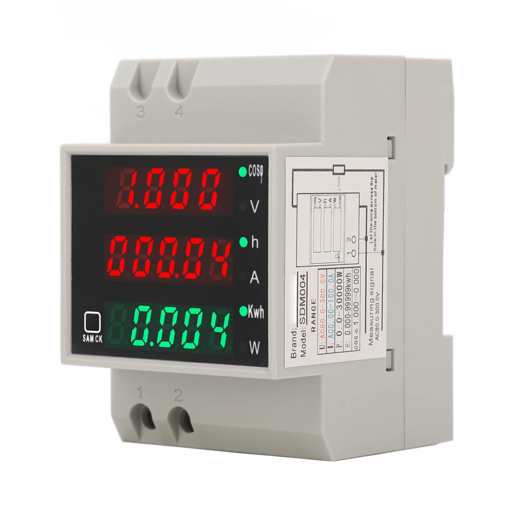 AC80‑300V 100A DIN Rail Power Meter Digital Display Voltage Current Time Power KWh Multifunctional Voltmeter