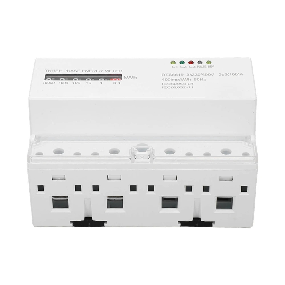 Electric Meter Din Rail 3 Phase 4 Wire KWh Energy Electricity Power Consumption Wattmeter 400V 5‑100A