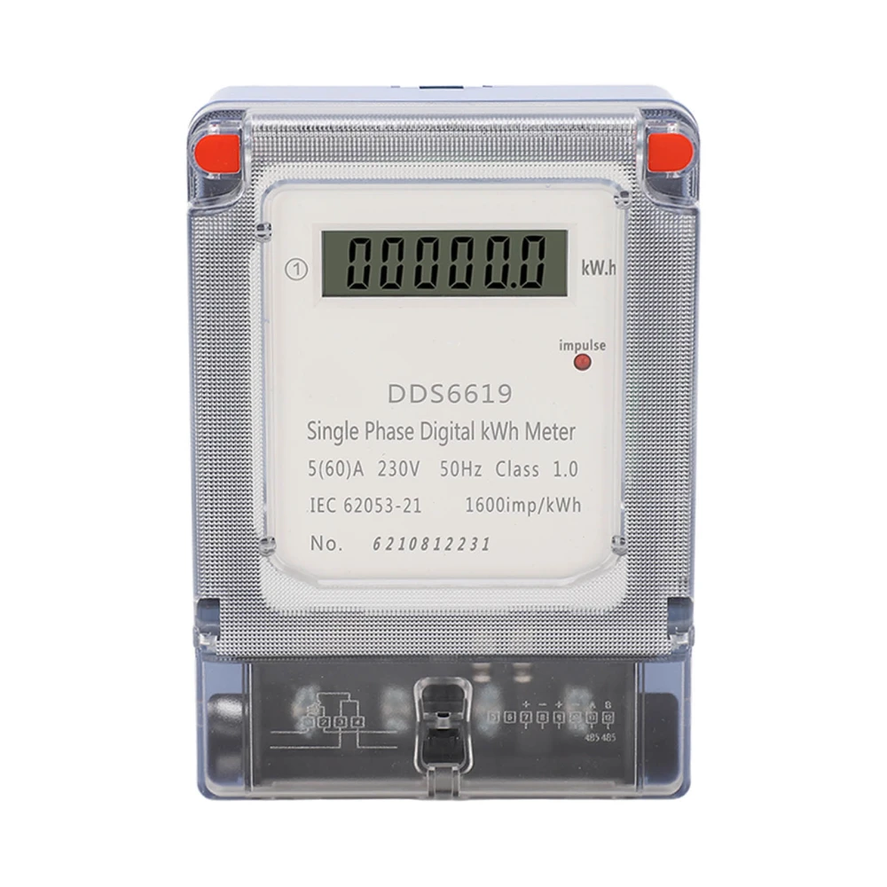 Home Energy Meter LCD Display Watt Hour Meter Electricity Monitor Wall Mounting Single Phase 2 Wire 230VAC