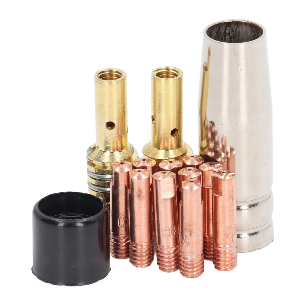 14Pcs MIG Welding Gun Accessory Copper Welding Torch Conductive Contact Tip Gas Nozzle Connecting Rod Cover Kit