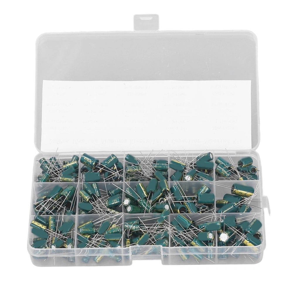 225PCS 15 Values Capacitor Assortment Kit In Line Type Aluminum Electrolytic Capacitors 16‑50V 1‑470uF