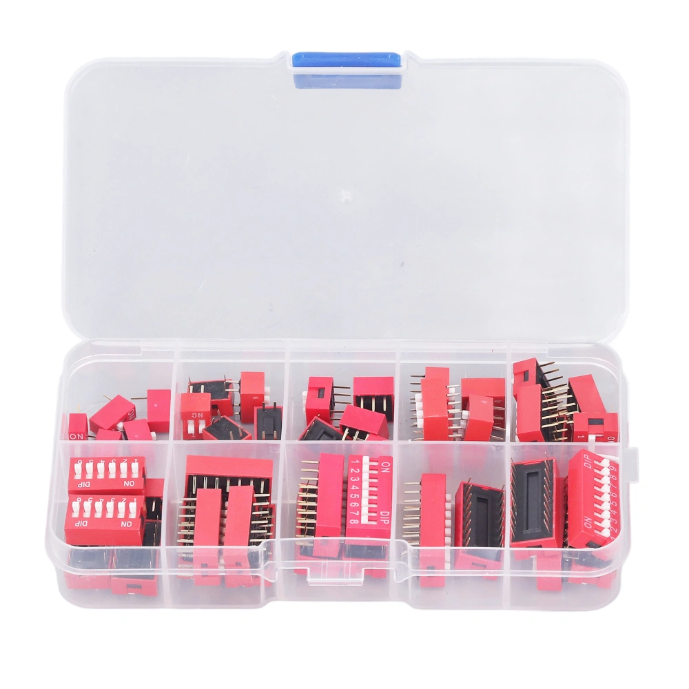 45Pcs Dip Switch Assorted Kit On Off Toggle 2.54mm Range 1 2 3 4 5 6 7 8 9P for Circuit Breadboards