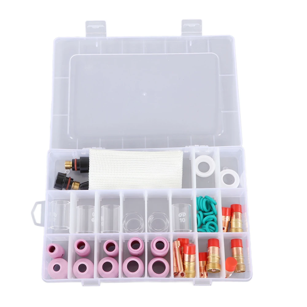 56Pcs TIG Welding Torch Accessories Kit Ceramic Nozzle Glass Cup Holder Equipment for WP17 18 26 Gun