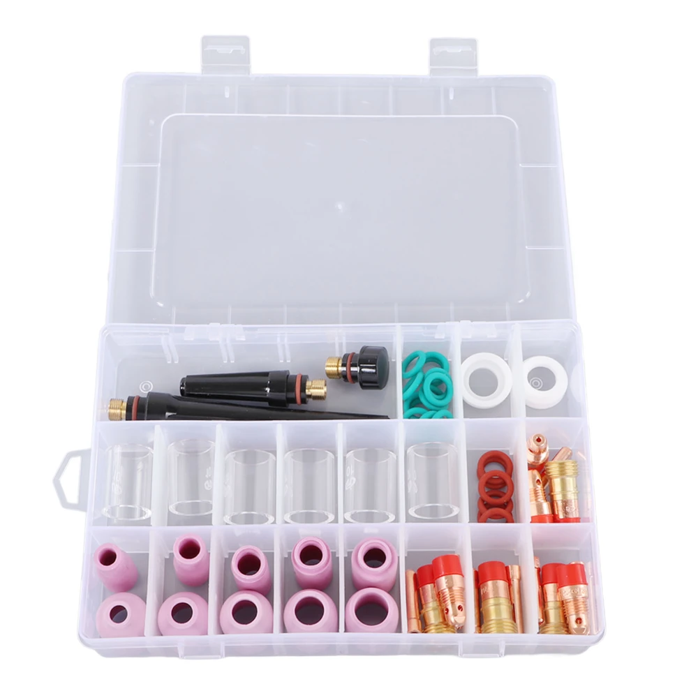 55 Pcs Set TIG Welding Consumables Ceramic Nozzle Heat Resistant Glass Cup TIG Welding Torch Accessory for WP 17 18 26