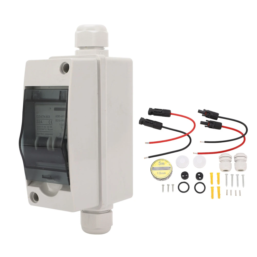 DC AC Circuit Breaker 32A Solar PV Disconnect Switch with DIN Rail Waterproof Box DC12‑400V AC90‑400V