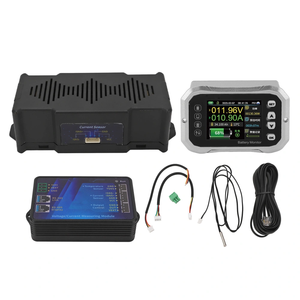 400A Battery Monitor with Shunt Voltage Current Tester Lithium Battery Coulometer 2.4in Color LED Screen