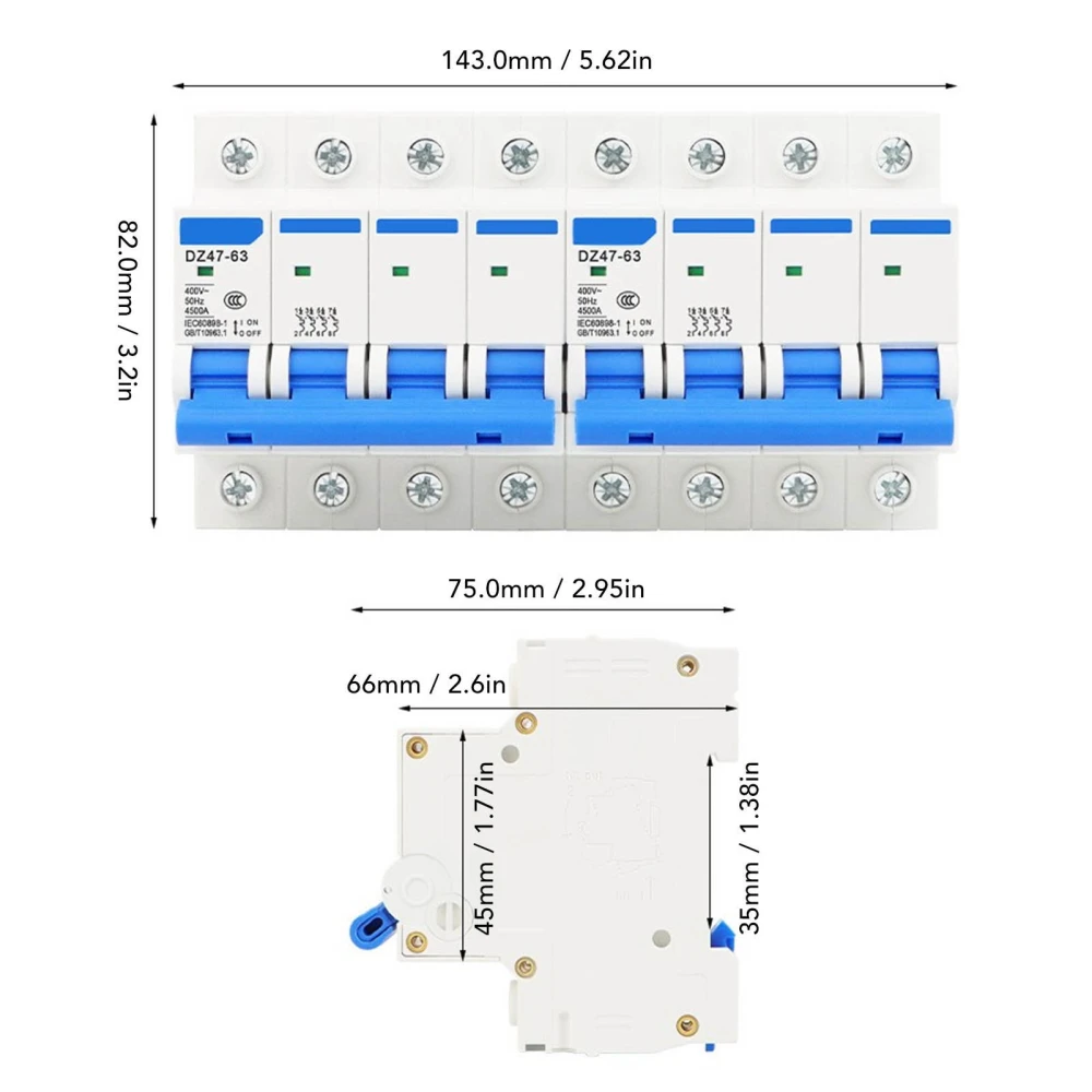 4P Miniature Circuit Breaker Rail Mounted Dual Power Interlock Air Transfer Switch Circuit Breaker 63A 400V