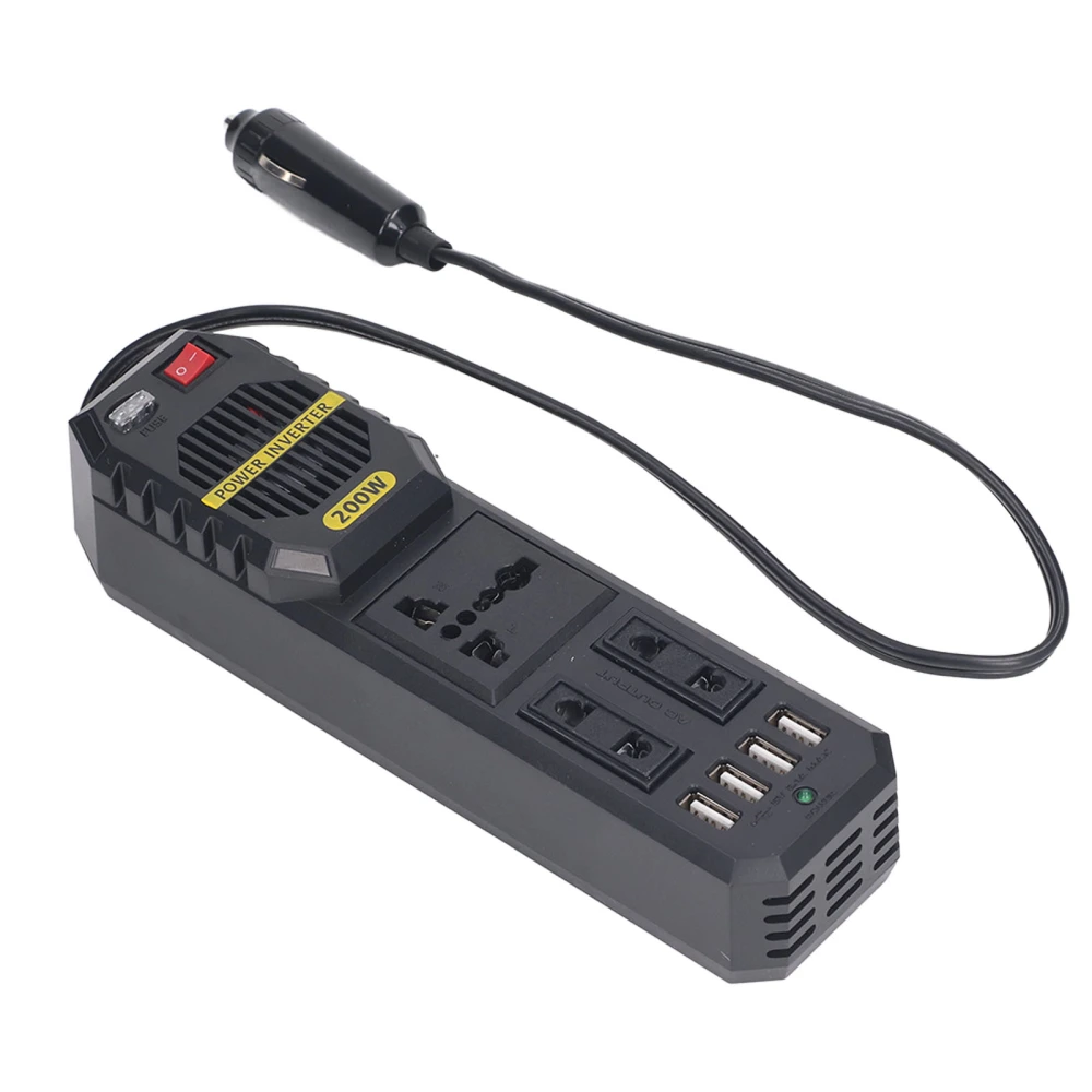 Car Power Inverter 200W DC 12V to AC for Vehicles Plug Adapter Outlet Converter with 4 USB 3 Sockets