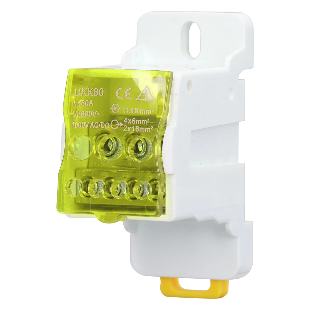 690V 80A DIN Rail Terminal Block Distribution Box Spliceable Brass Conductor Terminal Junction Box for House Appliances Yellow