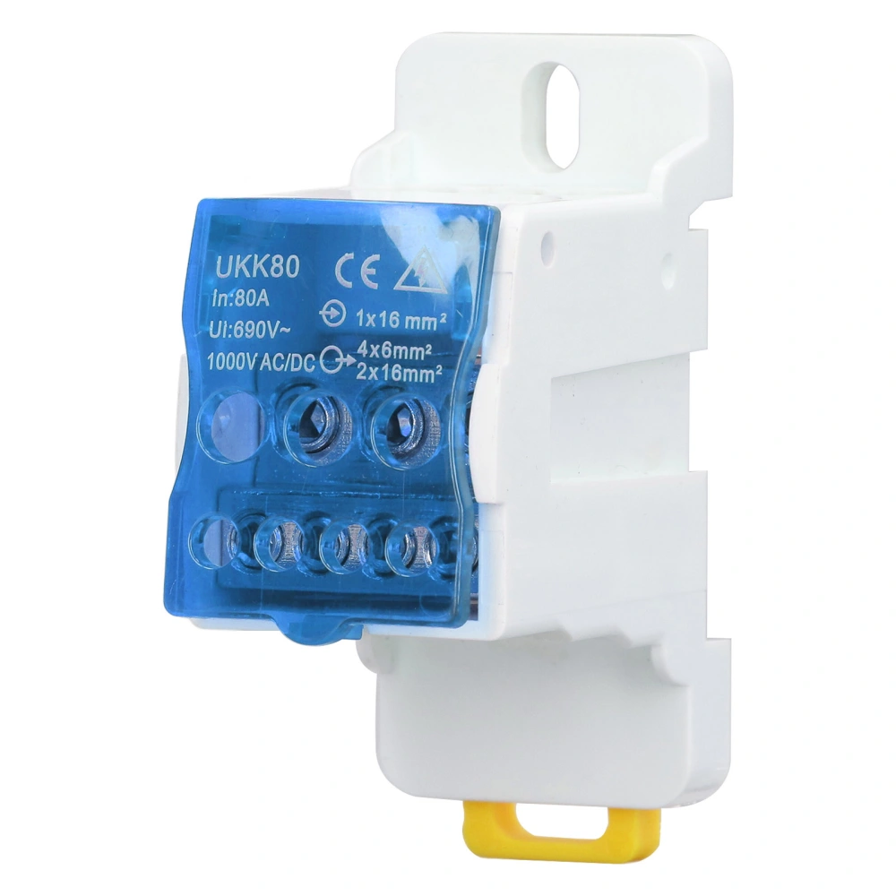 690V 80A DIN Rail Terminal Block Distribution Box Spliceable Brass Conductor Terminal Junction Box for House Appliances Blue