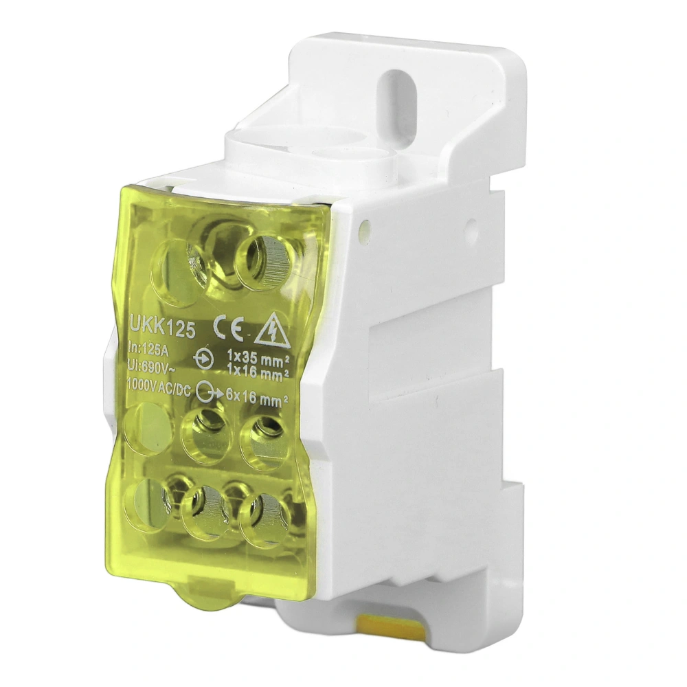 DIN Rail Distribution Box Universal Electric Terminal Block Power Wire Connector Junction Box 690V 125A Yellow