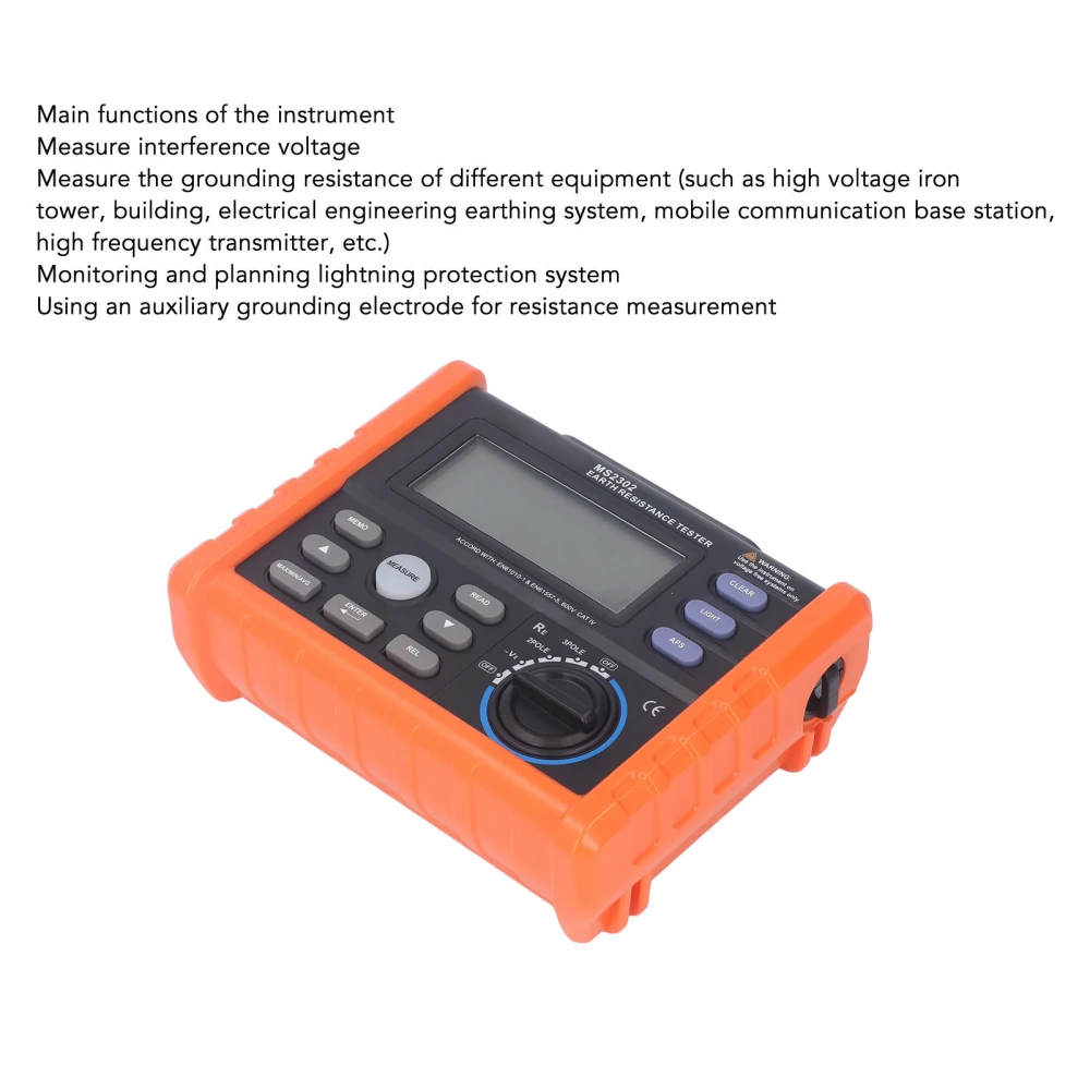 Ground Resistance Tester Backlit LCD Display Automatic Shutdown Earth Resistance Meter for Iron Tower Building 600V