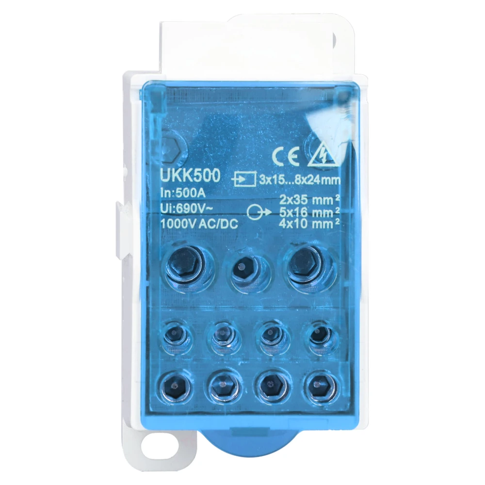 UKK500 C45 Terminal Block Junction Box 690V 500A Single Pole Rail Power Junction Box Blue