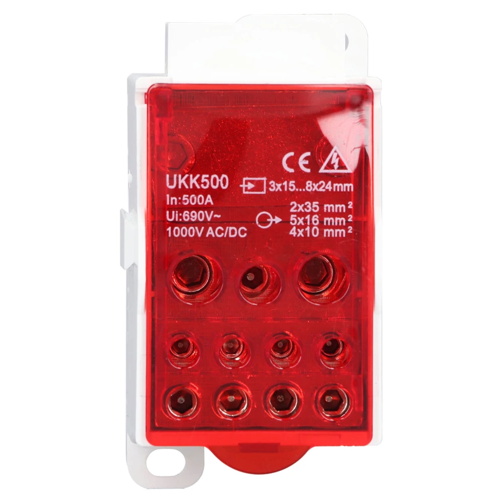 UKK500 C45 Terminal Block Junction Box 690V 500A Single Pole Rail Power Junction Box Red