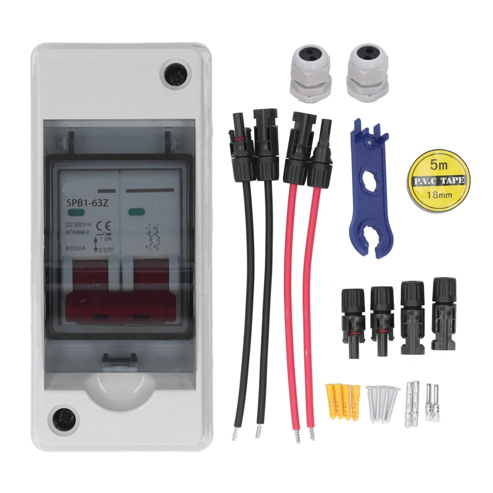 Solar PV Disconnect Switch with IP65 Waterproof Distribution Box Mini Circuit Breaker Combiner Box DC500V 63A