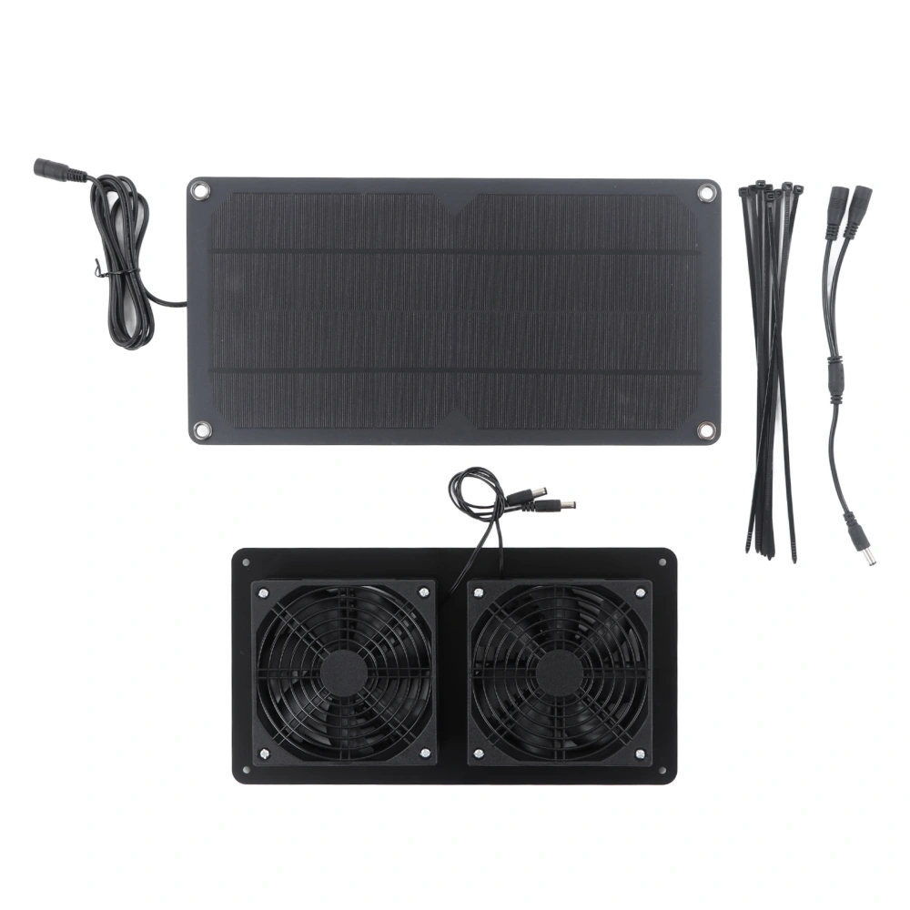 10W Solar Panel Fan Kit Powerful Ventilation Cooling Solar Powered Exhaust Dual Fan for Dog House Chicken Coop