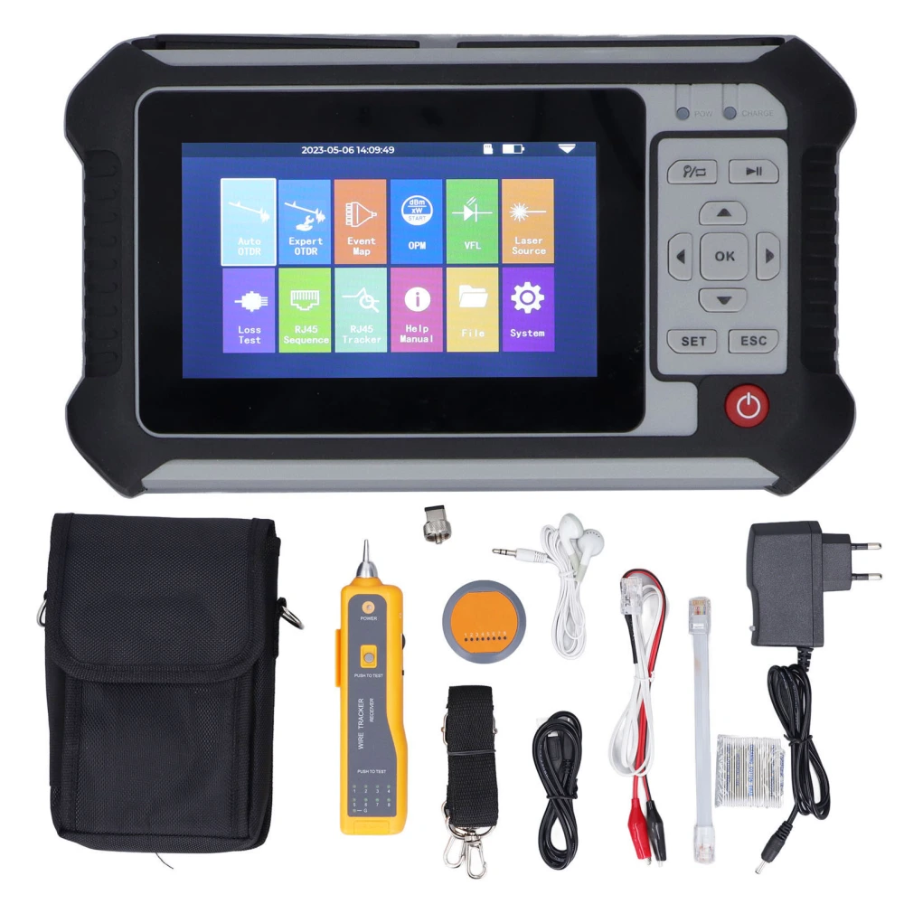 Optical Time Domain Reflectometer Fiber Cable Tester OTDR Fault Locator 4.3in Touchscreen 100‑240V EU Plug