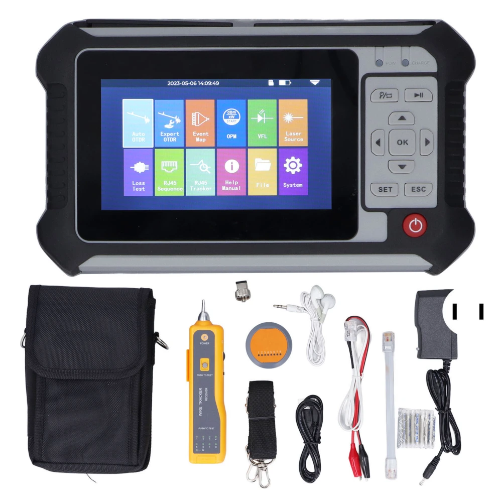 Optical Time Domain Reflectometer Fiber Cable Tester OTDR Fault Locator 4.3in Touchscreen 100‑240V US Plug