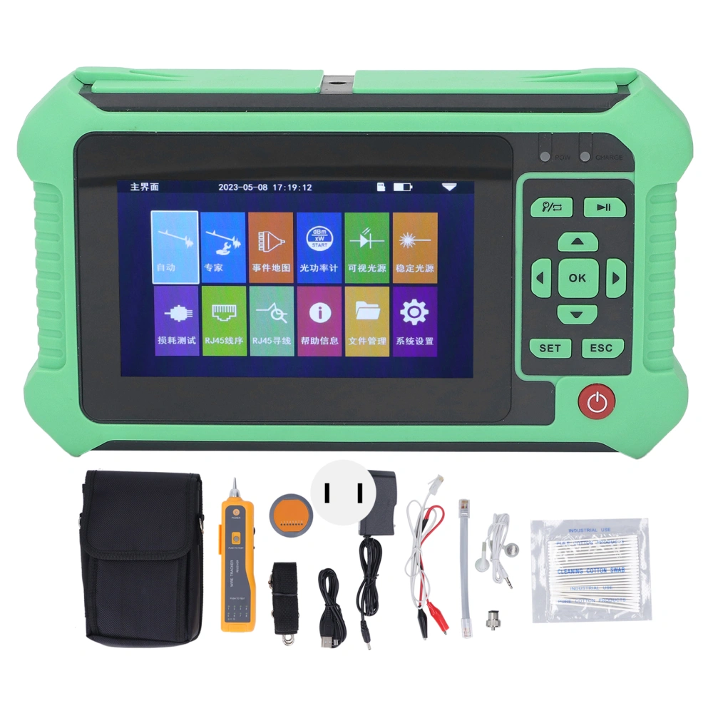 9 in 1 Optical Time Domain Reflectometer 4.3in Touchscreen 1610nm OTDR Fiber Optical Tester Breakpoint Finder 100‑240V US Plug