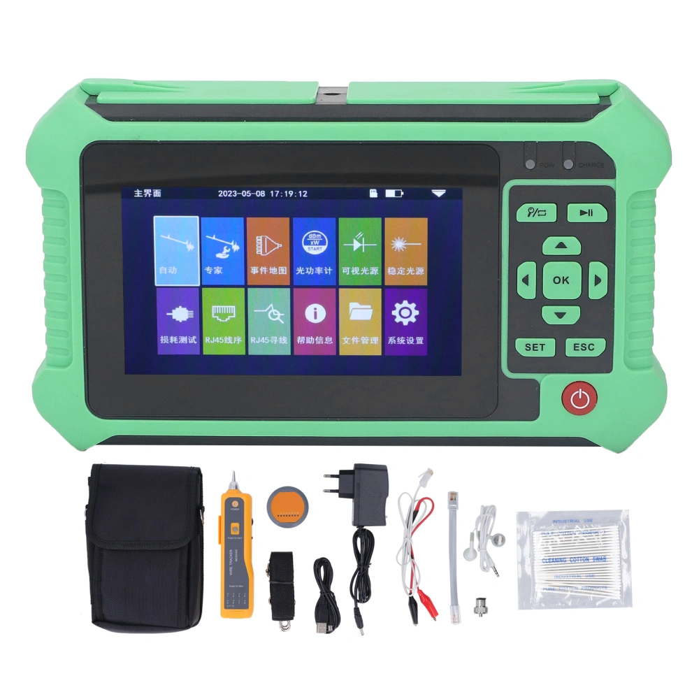 9 in 1 Optical Time Domain Reflectometer 4.3in Touchscreen 1610nm OTDR Fiber Optical Tester Breakpoint Finder 100‑240V EU Plug