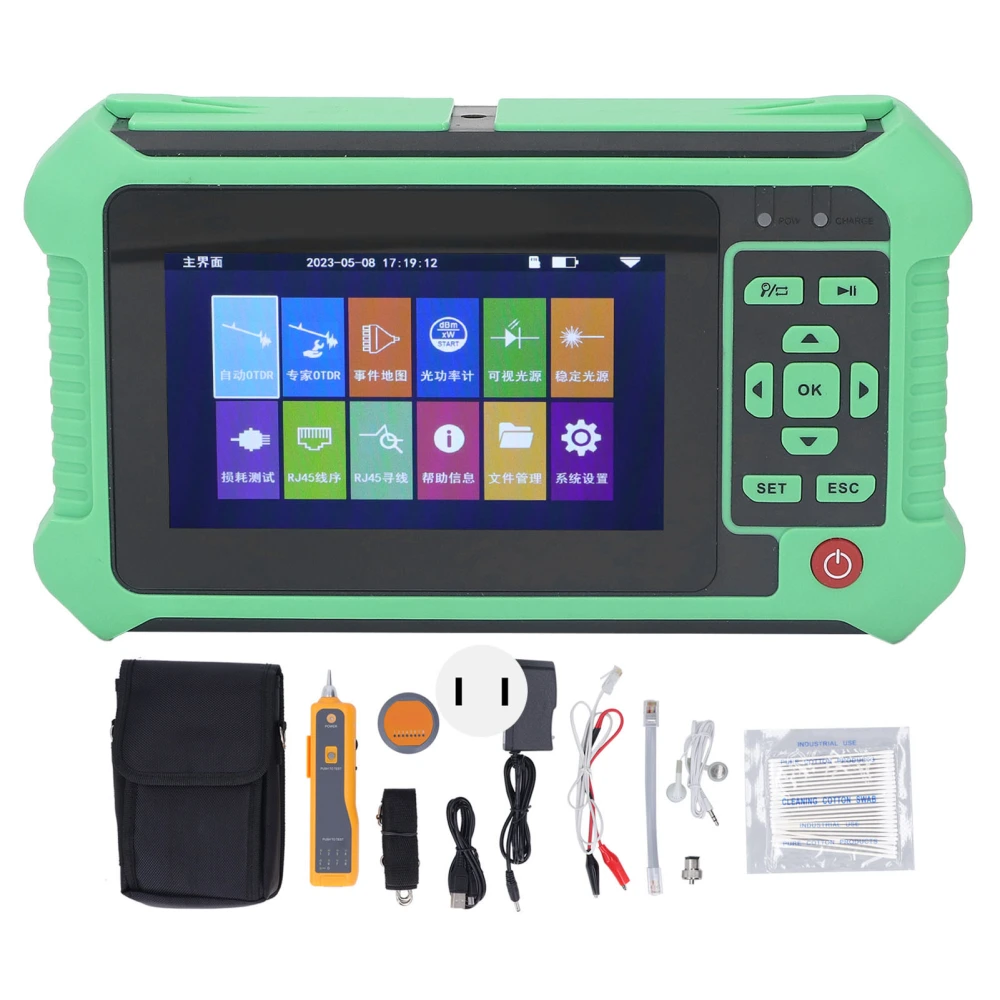 OTDR Optical Time Domain Reflectometer 4.3inch Touch Screen 1550nm Optic Fiber Tester with Wire Finding Function US Plug 100‑240V