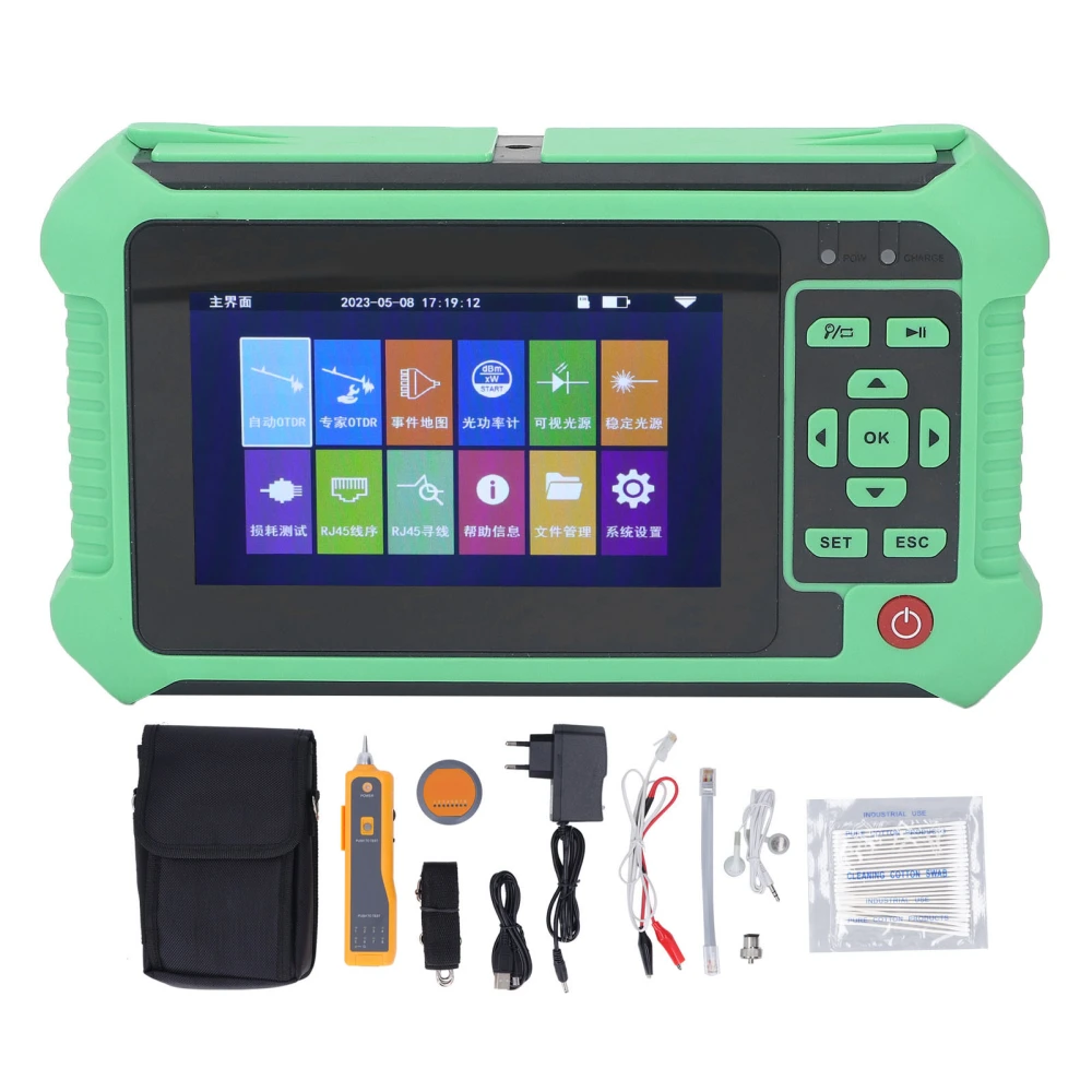 OTDR Optical Time Domain Reflectometer 4.3inch Touch Screen 1550nm Optic Fiber Tester with Wire Finding Function EU Plug 100‑240V