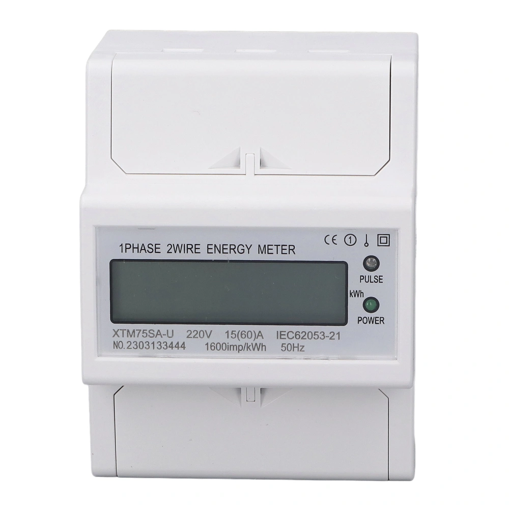 DIN Rail Energy Meter Voltmeter Ammeter Single Phase 4P LCD Digital Power Electric Meter 35mm DC220V 15(60)A