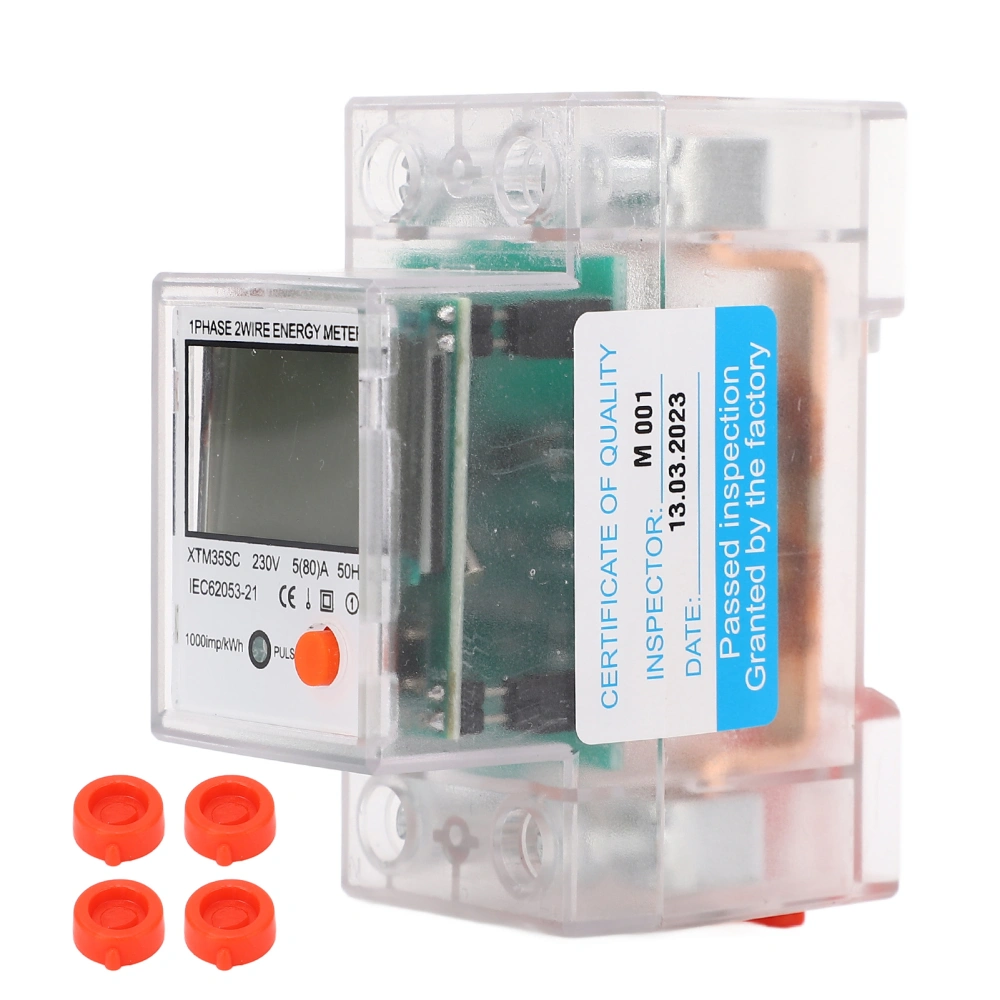 Energy Meter 2P Single Phase DIN Rail Electricity Usage Monitor Backlit LCD Display Power Meter