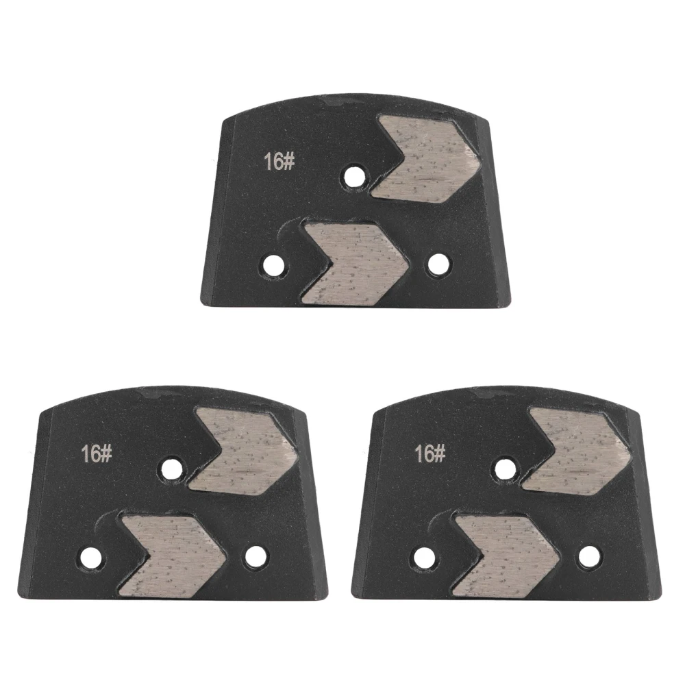 3Pcs Diamond Grinding Shoe Black Trapezoid 2 Arrow Teeth Concrete Floor Polishing Pad 16 Grit