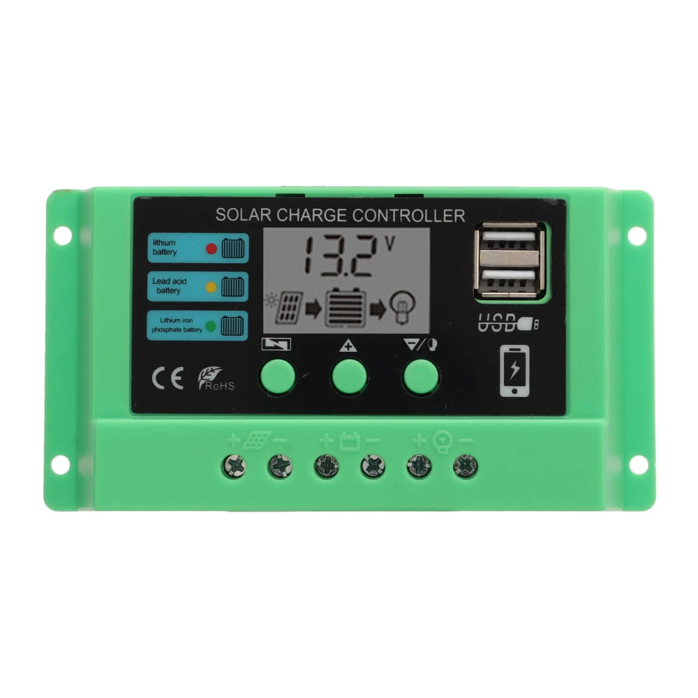 Solar Charge Controller PWM Panel Regulator Adjustable LCD Display 12V 24V Green Shell 30A