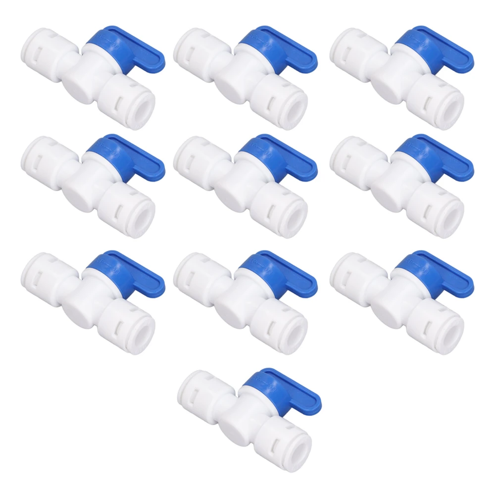 10Pcs Inline Shut Off Ball Valve 3/8in OD Plastic Quick Connect Fittings for Water Purifier RODI System Tubing Hose Pipe