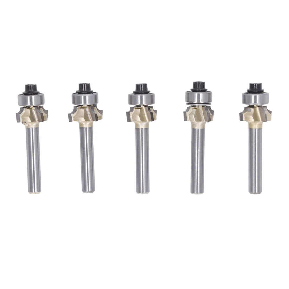 5Pcs Round Over Bit Set 1/4 Shank 4 Flute Corner Edging Router Edge Treatment Grooving Bits Woodworking Chamfering Tools