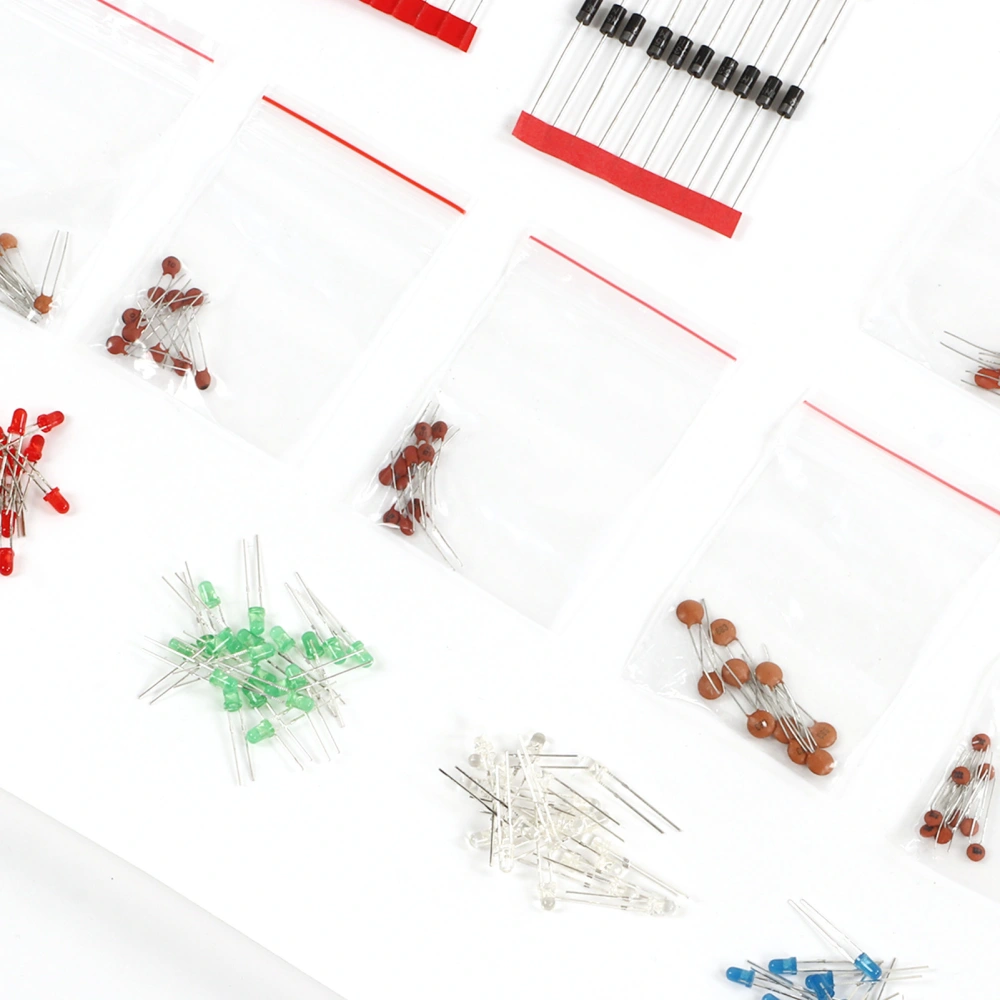 Electronic Components Kit Assortment 6 Values Resistor Electrolytic Capacitor LED Diodes