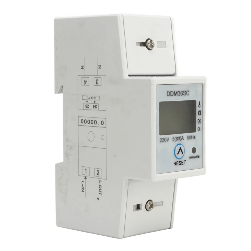 Single Phase Energy Meter LCD Display DIN Rail 2P Total Electricity Meter DC220V 5‑80A