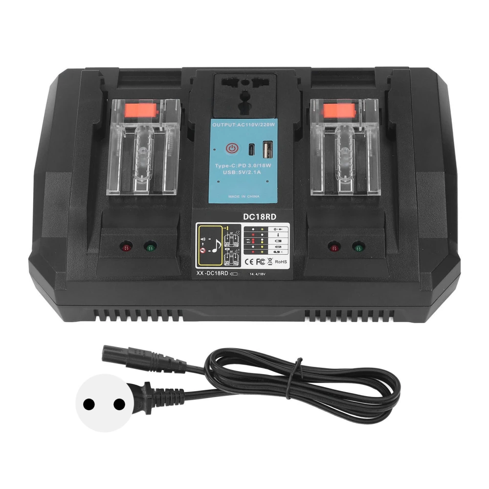 14.4V 18V Lithium Battery Charger with Inverter Type C LED Light Battery Dual Charger for BL1840B EU Plug 100‑240V