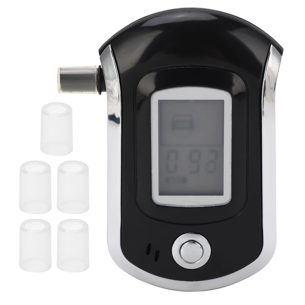 Digital Display Breath Tester Air Blowing Portable Drunk Detector with 5 Replaceable Mouthpieces